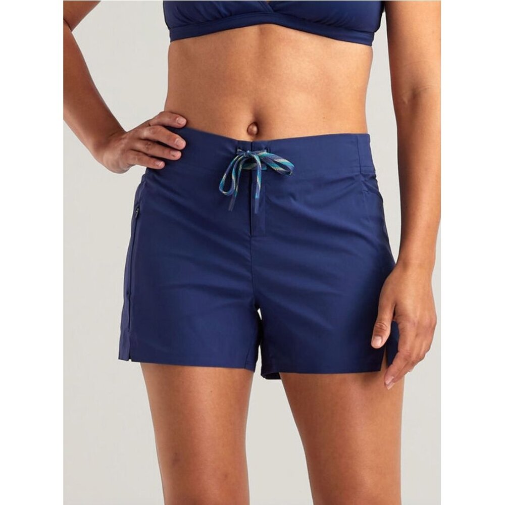 Title Nine Navy Athletic Swim Shorts with Teal Drawstring